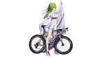  bicycle bike_shorts cameltoe elbow_gloves erect_nipples green_hair hitomi_kazuya kneehighs long_hair purple_eyes shorts skintight white 