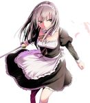  brown_eyes brown_hair holding holding_sword holding_weapon konoe_(fogtracks) long_hair maid maid_headdress original rapier simple_background socks solo sword weapon white_background white_legwear 