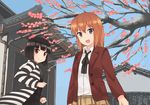  akatsuki_miho akemiho_tabi_nikki bad_id bad_pixiv_id black_hair brown_eyes brown_hair flower fukube_tamaki kouno_hikaru multiple_girls plum_blossoms red_eyes short_hair 