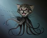  ambiguous_gender cat cephalopod cute feline feral happy mammal marine octopus open_mouth red_eyes robert_bowen solo suckers tentacles traditional_media_(artwork) underwater water what 