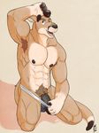  abs anthro armpits biceps clothing fur hair jockstrap kangaroo kneeling male mammal marsupial muscular nipples pecs penis pubes reindeeroo smile solo tagme underwear underwear_aside underwear_pull 