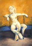  2016 animal_genitalia animal_pussy blonde_hair breasts equine equine_pussy female fur hair horse mammal nude pussy scale_(artist) sofa solo yellow_fur 