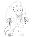  anthro black_and_white canine claws fur hair male mammal monochrome muscular nipples open_mouth reindeeroo sketch smile tagme teeth tongue tongue_out were werewolf you 