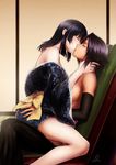  bare_shoulders black_hair bleach blush closed_eyes dark_skin japanese_clothes kimono kiss long_hair multiple_girls purple_hair shihouin_yoruichi shizuhime sitting sitting_on_lap sitting_on_person sui-feng yuri 