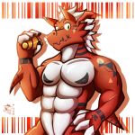  abs clothed clothing digimon growlmon male markings muscular nipples scalie topless ventkazemaru 