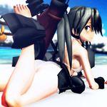  3d ass bad_id bad_pixiv_id bikini day highres kantai_collection looking_at_viewer looking_back lying mikumikudance ocean on_stomach sierra_(ws) solo swimsuit twintails white_bikini zuikaku_(kantai_collection) 