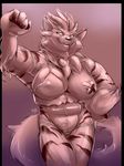  2016 anthro arcanine breasts canine clothed clothing female looking_at_viewer mammal midriff monochrome muscular muscular_female navel neph nintendo nipple_bulge nipple_tape partially_clothed pasties pok&eacute;mon solo standing thong torn_clothing video_games 