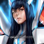  asian aura bangs black_hair blue_eyes eyebrows eyelashes eyeliner junketsu kill_la_kill kiryuuin_satsuki lips long_hair makeup nose portrait realistic reza_kabir solo thick_eyebrows 