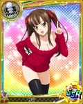  aran_sweater artist_request breasts brown_hair card_(medium) character_name chess_piece cleavage hair_ribbon hand_on_hip high_school_dxd index_finger_raised medium_breasts murayama_(high_school_dxd) official_art pawn ribbon solo sweater thighhighs trading_card twintails yellow_eyes 