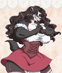  anthro badger big_breasts black_hair blue_eyes breasts claws cleavage clothed clothing corset dirndl dita_(aurelina) female grin hair huge_breasts mammal muscular muscular_female mustelid myan_(artist) sharp_teeth solo teeth thick_thighs 