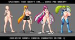 big_breasts breasts clothing cum cum_on_breasts cum_on_face eyes_closed female green_eyes green_hair hair inkling looking_at_viewer nintendo orange_eyes orange_hair pink_hair shorts small_breasts splatoon tentacle_hair tentacles thick_thighs video_games witchking00 zero_suit 