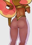  armlet ass back dark_skin from_behind harem_pants head_out_of_frame kneepits long_hair midriff no_panties pants power_stone red_hair rouge_(power_stone) see-through solo splashbrush transparent_harem_pants 