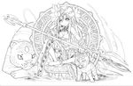  absurdres anklet barefoot greyscale highres indian_style jewelry lineart monochrome official_art parvati_(p&amp;d) puzzle_&amp;_dragons sitting solo 