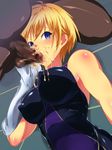  1boy 1girl artist_request azu_(azzz) blonde_hair breasts copyright_request cum cum_in_mouth female game_cg hetero jikan_teishi_de_pool_sennyuu one-piece_swimsuit oral shiny_skin swimsuit 