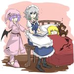  :d :o =_= alternate_costume animal_print apron apron_pull bat_print bat_wings bed black_footwear blonde_hair blue_dress book boots bow braid breasts dress flandre_scarlet frilled_apron frilled_dress frills hair_bow hat izayoi_sakuya kan_(aaaaari35) maid maid_headdress medium_breasts multiple_girls night_clothes nightcap open_book open_mouth pajamas pillow purple_hair remilia_scarlet shiny shiny_hair shirt short_hair short_sleeves silver_hair sitting sketch sleeping sleeveless sleeveless_dress slippers smile stool stuffed_animal stuffed_toy teddy_bear tired touhou twin_braids v-shaped_eyebrows white_shirt wings wiping_eyes wrist_cuffs zzz 