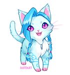  blue_hair cat cute feline feral hair jewelry jinx justduet league_of_legends looking_at_viewer mammal necklace open_mouth paws pink_eyes simple_background video_games white_background 