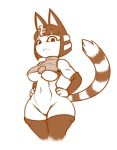  animal_crossing ankha_(animal_crossing) anthro bottomless breasts clothed clothing dakkpasserida egyptian featureless_crotch feline female hand_on_hip humanoid invalid_tag legwear mammal monochrome navel nintendo simple_background thick_thighs thigh_highs under_boob video_games white_background wide_hips 