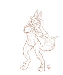  anthro breast_grab breast_squish breasts cownugget featureless_breasts female hand_on_breast lucario nintendo nude open_mouth pok&eacute;mon tongue tongue_out video_games 