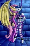  2016 anthro bat bdsm blush bondage bound bra clothing collar dungeon female flutterbat_(mlp) fluttershy_(mlp) friendship_is_magic gag gagged handjob hi_res horn kissing legwear male male/female mammal my_little_pony nipples panties penis quakehoof restrained rope shining_armor_(mlp) story_included underwear wings 