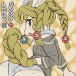  abstract_background blonde_hair braided_hair braided_tail clothing female fur hair jacket kemono looking_back mammal panties underwear utsuki_maito white_fur 