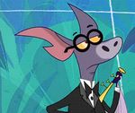  bat classy eyewear glasses ludwig mammal musical_instrument necktie pearlie screencap trumpet 