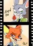  big_ears candy canine clothing crossgender digital_media_(artwork) disney female film_strip food fox fur green_eyes grey_fur ice-summer judy_hopps lagomorph lollipop male mammal necktie nick_wilde orange_fur purple_eyes rabbit text zootopia 