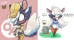  animal_crossing blush boots breasts cleavage clothed clothing crossgender dress_shirt female flower footwear hair hat japanese_text kemono kicks_(animal_crossing) mammal nintendo overalls pants plant shirt skunk text tom_nook_(animal_crossing) translation_request utsuki_maito video_games white_hair 
