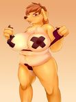  anthro belly big_breasts blush breasts canine dog erect_nipples female fur hair hi_res huge_breasts looking_at_viewer mammal masak9 nipple_tape nipples nude open_mouth overweight pasties solo tape tongue 