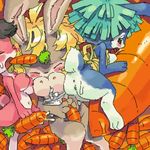  anus apron big_breasts blush breast_squish breasts carrot clothing digitigrade female food group hair kemono lagomorph low_res mammal nipples pussy_juice rabbit suggestive utsuki_maito vegetable 