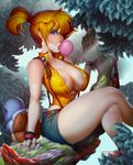  2015 areola_slip areolae blue_eyes breasts bubble_blowing chewing_gum cleavage covered_nipples crossed_legs denim denim_shorts eyeshadow gen_1_pokemon high_ponytail highres jewelry kasumi_(pokemon) large_breasts lips lipstick looking_at_viewer makeup no_bra nose older one_eye_closed orange_hair poke_ball pokemon pokemon_(anime) pokemon_(classic_anime) pokemon_(creature) puffy_nipples ring short_shorts shorts sitting sleeveless squirtle suspenders taboolicious thighs unzipped watch wristwatch 
