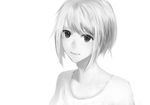  commentary greyscale light_smile looking_at_viewer monochrome original portrait sakimori_(hououbds) short_hair simple_background solo white_background 