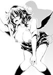  blush breasts greyscale hat large_breasts lefthand monochrome nipples open_clothes open_shirt pointy_ears pom_pom_(clothes) sex shameimaru_aya shirt solo_focus tokin_hat touhou wings 