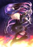  1girl back blindfold boots caffein chains collar elbow_gloves facial_mark fate/stay_night fate_(series) forehead_mark gloves highres long_hair purple_hair rider sleeveless solo thigh_boots thighhighs very_long_hair 