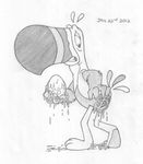  2012 all_fours animal_genitalia anthro avian bird clenched_teeth cloaca dripping egg froot_loops gaping_cloaca greyscale holding_butt male messy mizzyam monochrome nude oviposition pencil_(artwork) rear_view solo standing teeth toucan toucan_sam traditional_media_(artwork) winged_arms wings 