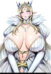  blonde_hair blush breasts bursting_breasts elf fei_(maidoll) green_eyes huge_breasts long_hair open_mouth pointy_ears solo 