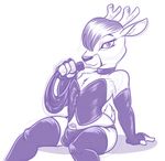  2013 anthro antlers balls black_and_white black_eyes black_nose cervine clothed clothing crossdressing deer digital_media_(artwork) eyebrows eyelashes fur girly gloves hair horn leather legwear lonbluewolf looking_at_viewer male mammal monochrome penis simple_background sketch solo stockings uncut underwear white_background white_sclera 