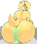  alpha_(vimhomeless) big_butt blush butt canid canine canis clothed clothing domestic_dog green_eyes lipstick makeup mammal topless vimhomeless wide_hips 