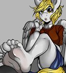  :o anthro artsenravenbrave clothing derpy_hooves_(mlp) equine feet female foot_focus friendship_is_magic horse looking_at_viewer mammal my_little_pony pants pegasus pony shirt solo surprise wings 