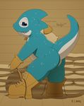  2015 4k blue_iris boots butt chibi clothing disney experiment fish flipper_arms footwear gloves grin lilo_and_stitch looking_at_viewer marine sandbags shark shed sweat teeth text tjdolphin untied_shoelaces 