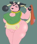  &lt;3 anthro anthrofied big_breasts black_nose blue_eyes bovine breasts cattle clothed clothing female fur half-closed_eyes horn looking_at_viewer mammal miltank nintendo nipples nude one_eye_closed overweight panties pink_fur pok&eacute;mon posexe presenting pussy seductive shiny shiny_butt simple_background slightly_chubby smile solo standing sweater teats udders underwear video_games wink 