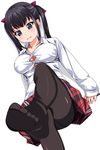  1girl black_eyes black_hair blush breasts feet legs long_hair matsunaga_kouyou open_mouth original pantyhose skirt solo toes twintails white 