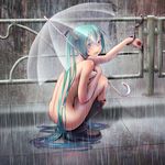  aqua_hair ass back bdsm blue_hair blush boots bullying commentary_request cuffs full_body gradient_hair handcuffs hatsune_miku highres knee_boots long_hair looking_at_viewer multicolored_hair nail_polish nude outdoors public_nudity purple_eyes rain rubber_boots solo squatting transparent transparent_umbrella twintails umbrella very_long_hair vocaloid waifu2x wokada 