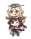  :p ;) ahoge bad_source blonde_hair blue_eyes brown_hair chibi chibi_on_head headgear iowa_(kantai_collection) kagami_(kagamina) kantai_collection kongou_(kantai_collection) multiple_girls on_head one_eye_closed simple_background smile star star-shaped_pupils symbol-shaped_pupils tongue tongue_out white_background 