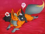  &lt;3 black_fur blush candyfoxy duo eeveelution eyes_closed feral flareon fur green_eyes jolteon laural_crown lying nintendo on_front orange_fur pok&eacute;mon video_games 