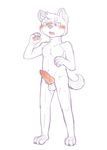  4_fingers 4_toes animal_genitalia animal_penis balls blush canine canine_penis cub dog erection knot line_art mammal open_mouth penis shiba_inu solo standing toes young zuriku 