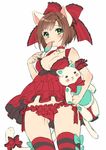 :&lt; :p animal_ears arm_garter asymmetrical_bangs bangs bare_shoulders blush bow breasts brown_hair camisole candy cat_ears cat_tail choker cleavage collarbone cowboy_shot food frilled_panties frills from_below green_eyes hair_bow hair_intakes holding holding_food idolmaster idolmaster_cinderella_girls jewelry legs_apart licking lingerie lollipop looking_down maekawa_miku manle medium_breasts panties pendant pointy_ears red_bow red_panties short_hair simple_background sketch solo standing star striped striped_legwear stuffed_animal stuffed_cat stuffed_toy sweets tail tail_bow tongue tongue_out underwear white_background 