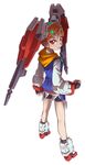  cannon clenched_hand fingerless_gloves gloves gundam gundam_age gundam_age-2_double_bullet hair_ornament hairband king_of_unlucky looking_back mecha_musume orange_hair personification red_eyes short_hair solo winged_hairband 