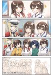  6+girls :d ^_^ akagi_(kantai_collection) anger_vein blonde_hair blue_eyes blush breasts brown_eyes brown_hair capelet closed_eyes comic cross flower fukuroumori girl_sandwich gloves graf_zeppelin_(kantai_collection) hair_between_eyes hairband hat heart highres hiryuu_(kantai_collection) impossible_clothes jacket japanese_clothes kaga_(kantai_collection) kantai_collection large_breasts long_hair long_sleeves multiple_girls necktie no_armor nontraditional_miko open_mouth peaked_cap red_flower red_rose rose sandwiched short_hair shoukaku_(kantai_collection) side_ponytail sidelocks smile souryuu_(kantai_collection) sparkle straight_hair tasuki twintails uniform upper_body window zuikaku_(kantai_collection) 