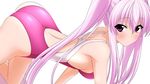  absurdres all_fours ass competition_swimsuit highres long_hair one-piece_swimsuit original pink_hair pink_swimsuit purple_eyes solo sugimura_tomokazu swimsuit twintails 