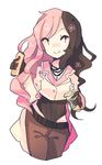  :&gt; belt breasts burrito buttons cleavage coffee food gloves jewelry long_hair long_sleeves md5_mismatch medium_breasts multicolored_hair necklace neo_(rwby) rwby sil_(panchuari) sleeve_cuffs solo starbucks 